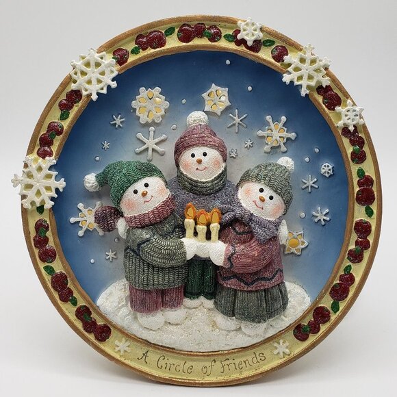 Snowmen A Circle of Friends Vintage Resin Lighted Christmas Decor Display - Picture 1 of 11